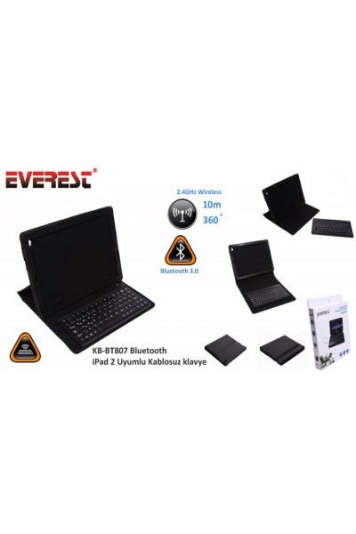 KRN030005 Everest KB-BT807 لوحة مفاتيح لاسلكية متوافقة مع iPad 2 وQ متعددة الوسائط