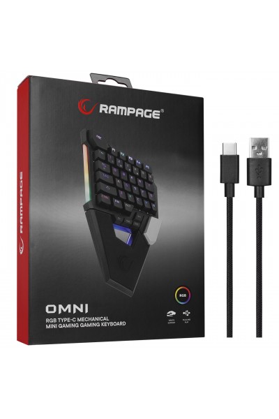 KRN030057 Rampage KB-277 OMNI Black Braided Type C RGB 6 أوضاع إضاءة مختلفة Q Mini Gaming Keyboard