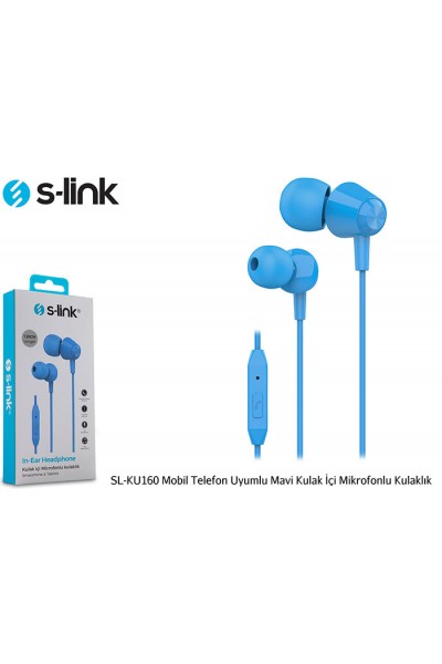 KRN030067 سماعة أذن S-link SL-KU160 متوافقة مع الهاتف المحمول باللون الأزرق مع ميكروفون