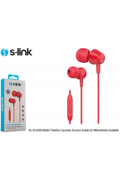 KRN030072 سماعة أذن S-link SL-KU160 متوافقة مع الهاتف المحمول باللون الأحمر مع ميكروفون