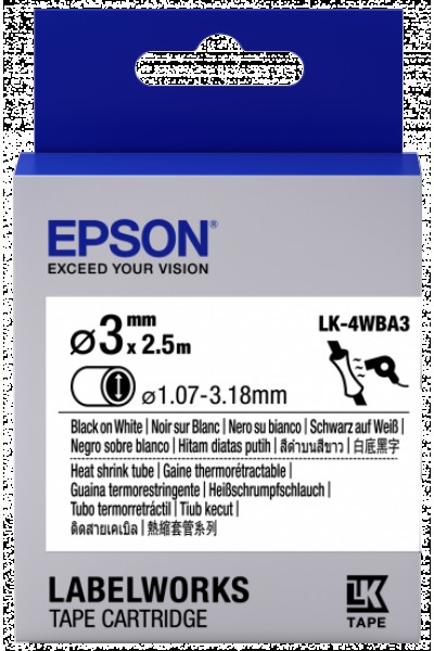 KRN030080 Epson LK-4WBA3 ملصق انكماش حراري أبيض على أسود 3 مم 2.5 متر