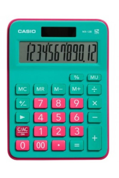 KRN030745 آلة حاسبة مكتبية من كاسيو MX-12B-GNRD باللون الأخضر+الوردي بسعة 12 رقمًا