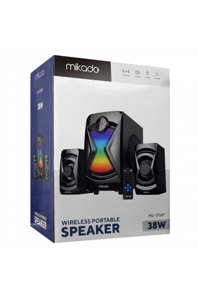 KRN031147 Mikado MD-370BT 2+1 38 وات أسود BT-AUX-USB-FM-LED مكبر صوت متعدد الوسائط مضاء