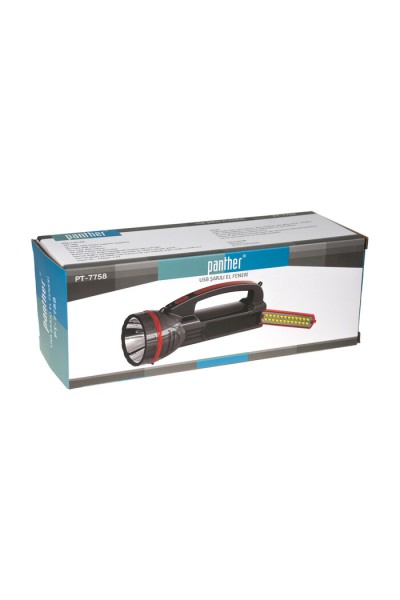 KRN031373 Panther PT-7758 مصباح يدوي USB قابل لإعادة الشحن 2 وات Led + 24 Smd Led مع غطاء قابل للسحب