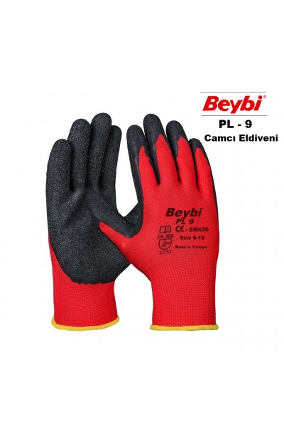 KRN031521 Beybi Nitrile Poly PL9 10 قفازات عمل أحمر وأسود 12 عبوة من القفازات الزجاجية