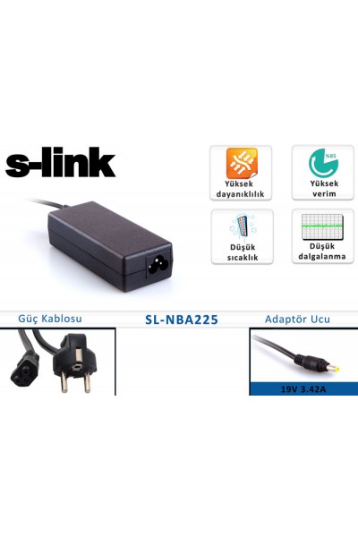 KRN032021 S-link SL-NBA225 19V 3.42A 1.7mm-4.0mm محول قياسي