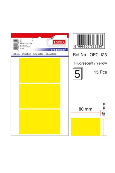 KRN014762 حقيبة ملصقات للمكتب من تانيكس مقاس 48x80 ملم باللون الأصفر الفاتح OFC-123