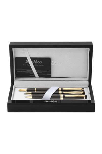 KRN03213 طقم قلم حبر سكريكس + قلم حبر جاف + متعدد الاستخدامات ذهبي أسود 38