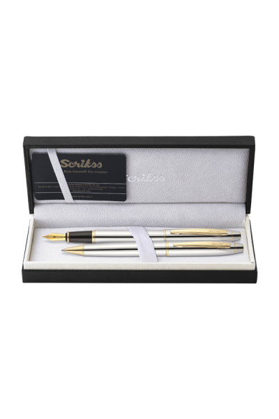 KRN03218 مجموعة أقلام سكريكس + قلم حبر جاف كروم ذهبي 35