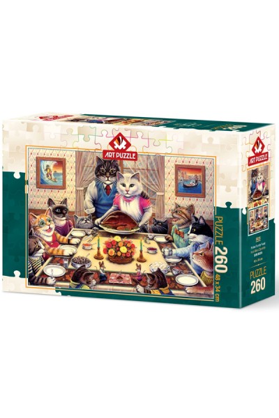 KRN05853 أحجية فنية مكونة من 260 قطعة عائلة القطط في المأدبة