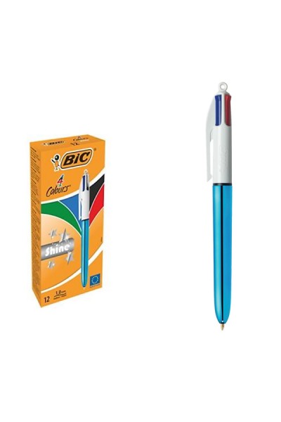  KRN07612 قلم حبر جاف Bic لامع 4 ألوان جسم أزرق 12 LI