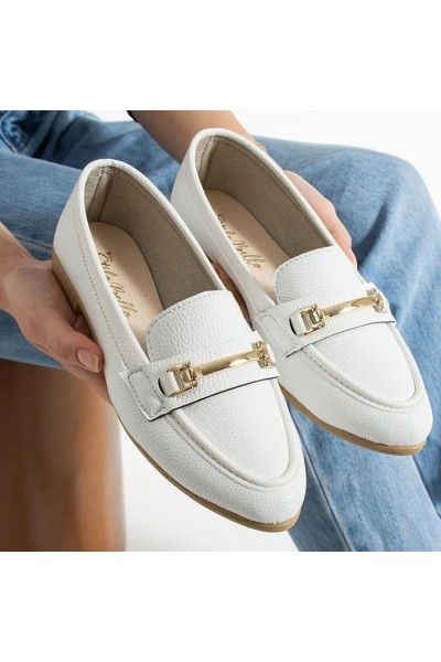 K201 Beyaz Loafer Günlük Tokalı Kadın Ayakkabı