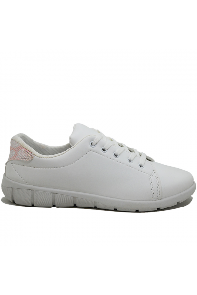 Modamela K089 Beyaz Deri Bağcıklı Kadın Spor Ayakkabı