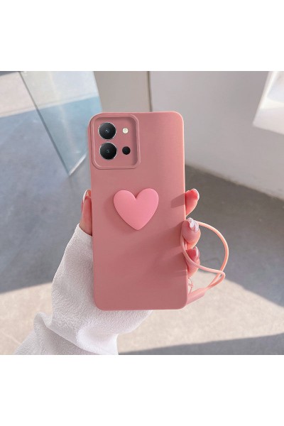 جراب سيليكون لهاتف Vivo Y36 Love Heart باللون الوردي