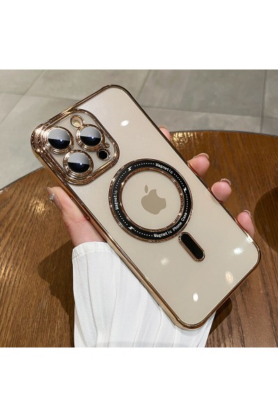 Apple - iPhone 12 Pro Manyetik Kablosuz Şarj Destekli Mona Silikon Kılıf - Gold