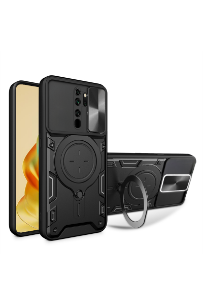 جراب هاتف Xiaomi Redmi 9 Zebana Armor من السيليكون مع حامل مغناطيسي أسود