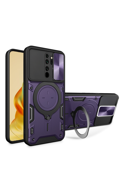 حافظة هاتف Xiaomi Redmi 9 Zebana Armor من السيليكون مع حامل مغناطيسي باللون الأرجواني الداكن