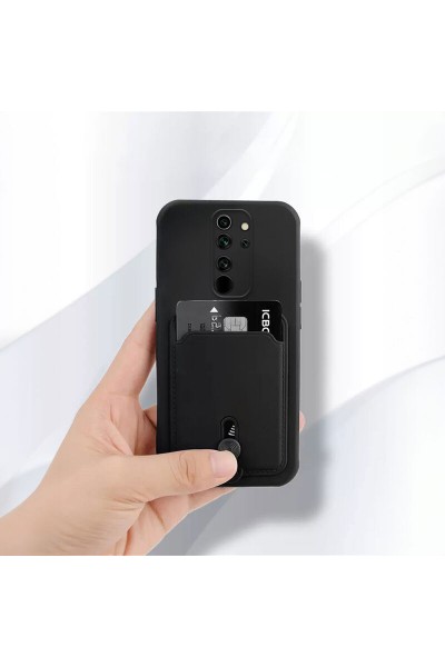 حافظة هاتف Xiaomi Redmi Note 8 Pro من السيليكون الناعم مع حامل بطاقة Zebana باللون الأسود