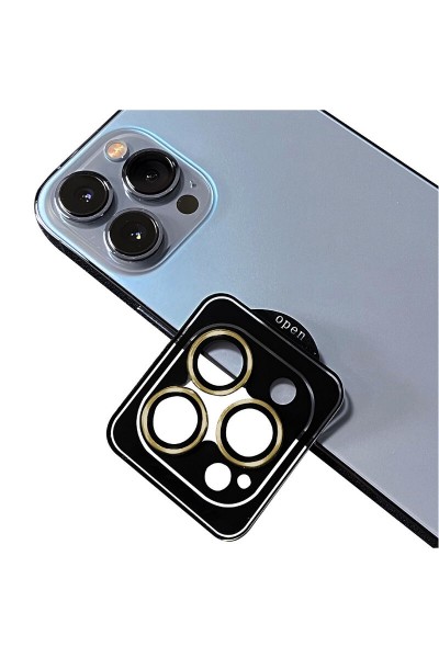 Apple - iPhone 11 Pro Zebana ZBN-KL01 Safir Kamera Lens Koruma Camı (Kolay Takma Aparatlı) - Gold