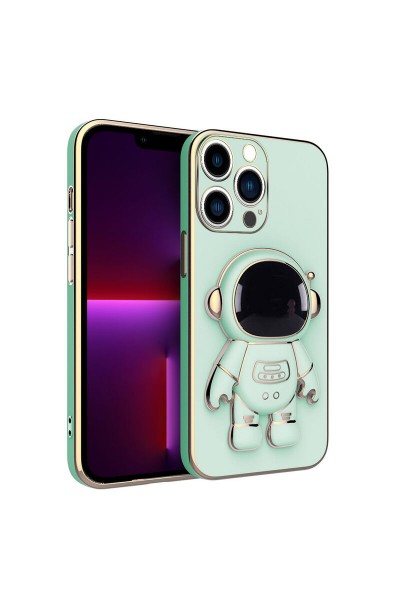 Apple - iPhone 12 Pro Max Zebana Standlı Astronot Silikon Kılıf - Açık Yeşil