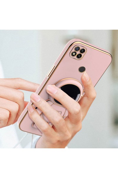 Xiaomi - Redmi 9C Zebana Standlı Astronot Silikon Kılıf - Rose Gold