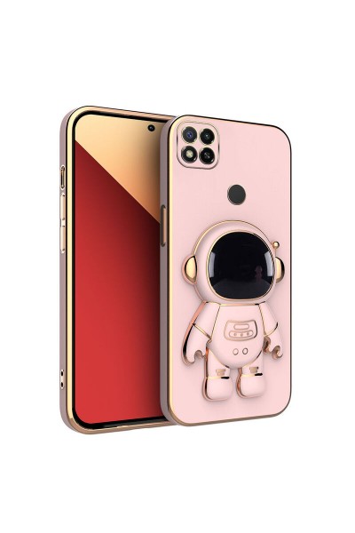 Xiaomi - Redmi 9C Zebana Standlı Astronot Silikon Kılıf - Rose Gold