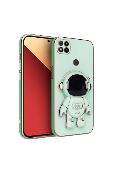 Xiaomi - Redmi 9C Zebana Standlı Astronot Silikon Kılıf - Açık Yeşil