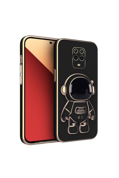 Xiaomi - Redmi Note 9 Pro Max Zebana Standlı Astronot Silikon Kılıf - Siyah