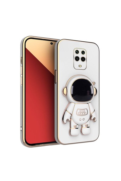 Xiaomi - Redmi Note 9 Pro Max Zebana Standlı Astronot Silikon Kılıf - Beyaz