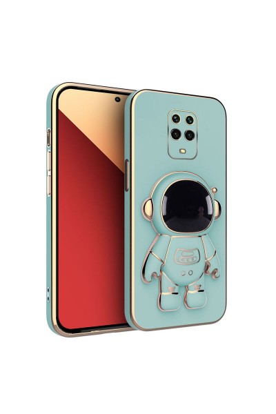 Xiaomi - Redmi Note 9 Pro Max Zebana Standlı Astronot Silikon Kılıf - Açık Mavi