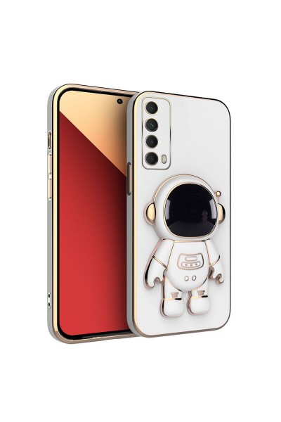 Huawei - P Smart 2021 Zebana Standlı Astronot Silikon Kılıf - Beyaz