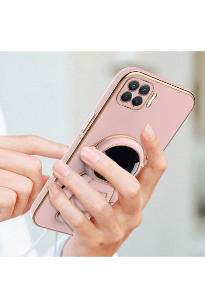 Oppo - Reno 4 Lite Zebana Standlı Astronot Silikon Kılıf - Rose Gold