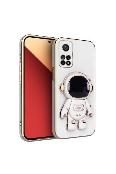 Xiaomi - Mi 10T Zebana Standlı Astronot Silikon Kılıf - Beyaz