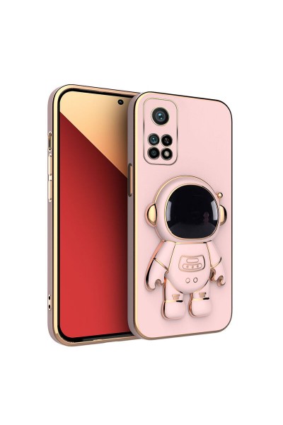 Xiaomi - Mi 10T Zebana Standlı Astronot Silikon Kılıf - Rose Gold