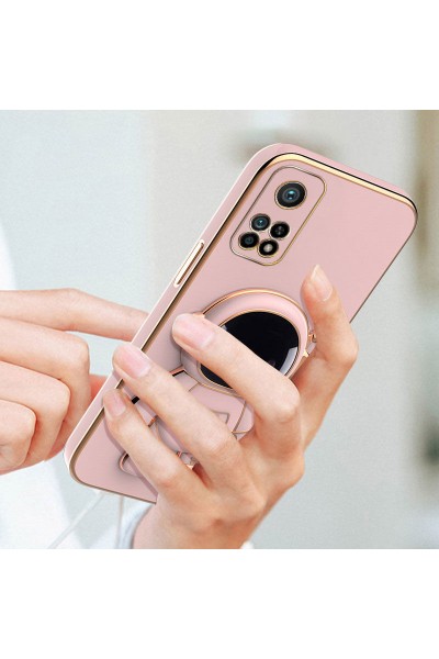 Xiaomi - Mi 10T Zebana Standlı Astronot Silikon Kılıf - Rose Gold