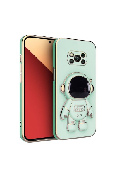 Xiaomi - Poco X3 Zebana Standlı Astronot Silikon Kılıf - Açık Yeşil