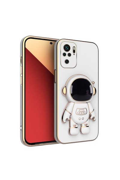 Xiaomi - Redmi Note 10 Zebana Standlı Astronot Silikon Kılıf - Beyaz