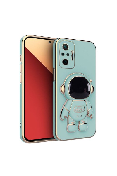 Xiaomi - Redmi Note 10 Pro Zebana Standlı Astronot Silikon Kılıf - Açık Mavi