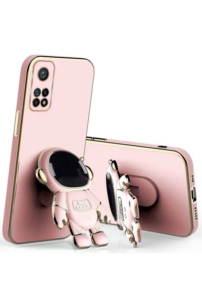 Xiaomi - Mi 10T 5G Zebana Standlı Astronot Silikon Kılıf - Rose Gold