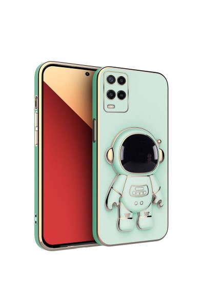 Oppo - A54 Zebana Standlı Astronot Silikon Kılıf - Açık Yeşil