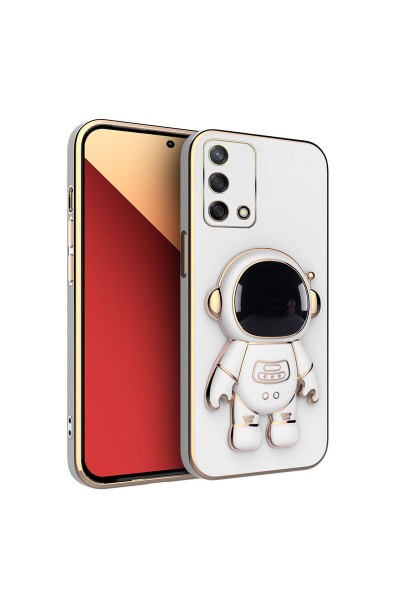 Oppo - A74  Zebana Standlı Astronot Silikon Kılıf - Beyaz