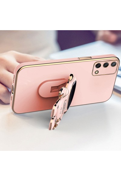 Oppo - A74  Zebana Standlı Astronot Silikon Kılıf - Rose Gold