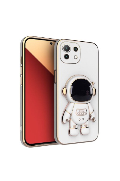 Xiaomi - Mi 11 Lite Zebana Standlı Astronot Silikon Kılıf - Beyaz