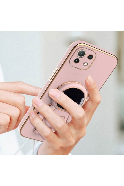 Xiaomi - Mi 11 Lite Zebana Standlı Astronot Silikon Kılıf - Rose Gold