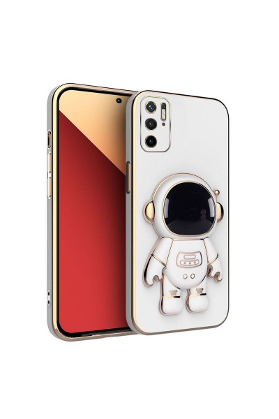 Xiaomi - Poco M3 Pro Zebana Standlı Astronot Silikon Kılıf - Beyaz