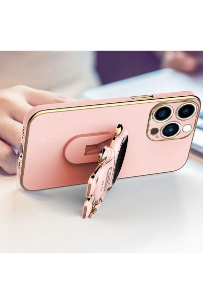 Apple - iPhone 13 Pro Zebana Standlı Astronot Silikon Kılıf - Rose Gold