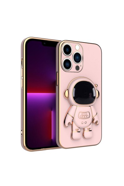 Apple - iPhone 13 Pro Zebana Standlı Astronot Silikon Kılıf - Rose Gold