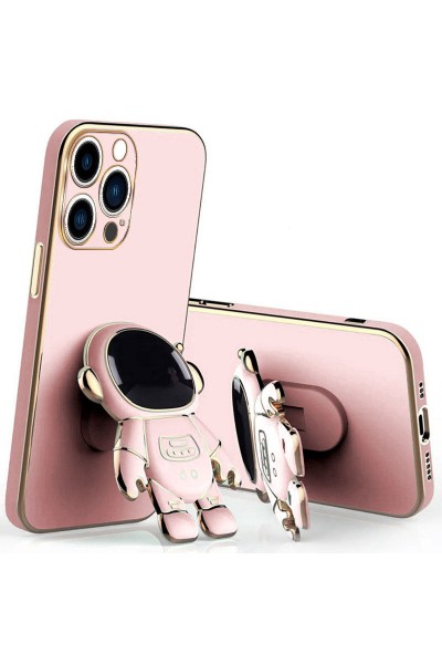 Apple - iPhone 13 Pro Zebana Standlı Astronot Silikon Kılıf - Rose Gold