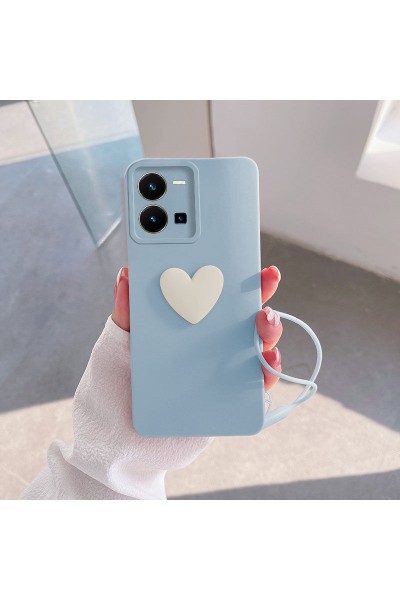 جراب سيليكون لهاتف Vivo Y35 Love Heart باللون الأزرق الفاتح