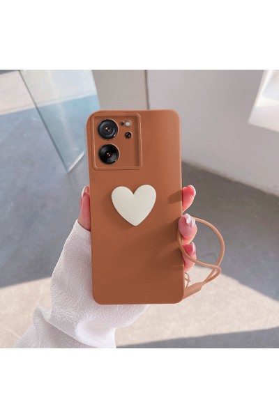 حافظة هاتف Xiaomi Mi 13T Love Heart من السيليكون باللون البني